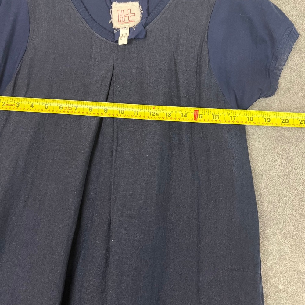 Hannoh Wessel Dallas Voile Check Dress Womens 40 100% Linen Navy Italy - Picture 11 of 12